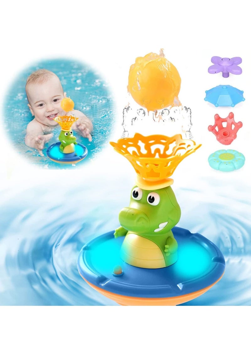 MIXDE - Fountain Crocodile Baby Bath Toys for Toddlers 1-3,4 Modes Spray Water Bath Toy for 1-8 Year Old Boys Girls Kids, Sprinkler Light Up Bathtub Toy Bathroom (Multicolor) - Image 1