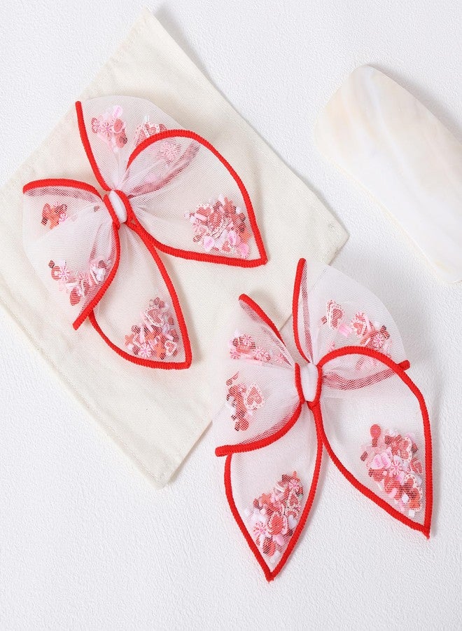 Miroksh Valentines Hair Bow Gift for Girls Women 4in Red Heart Mesh Tulle Fable Bow Alligator Clips for Teen Toddler Kids Cute Valentine's Day Holiday Party Dress Decoration Accessories - Image 2