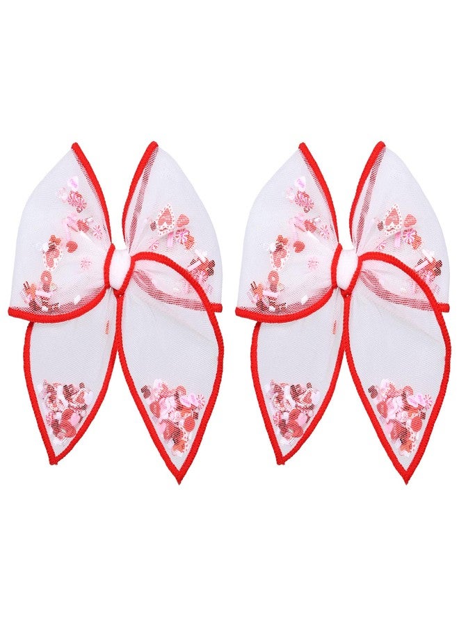 Miroksh Valentines Hair Bow Gift for Girls Women 4in Red Heart Mesh Tulle Fable Bow Alligator Clips for Teen Toddler Kids Cute Valentine's Day Holiday Party Dress Decoration Accessories - Image 1