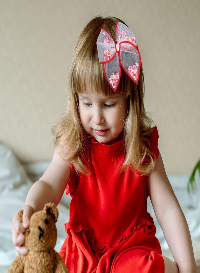 Miroksh Valentines Hair Bow Gift for Girls Women 4in Red Heart Mesh Tulle Fable Bow Alligator Clips for Teen Toddler Kids Cute Valentine's Day Holiday Party Dress Decoration Accessories - Image 5