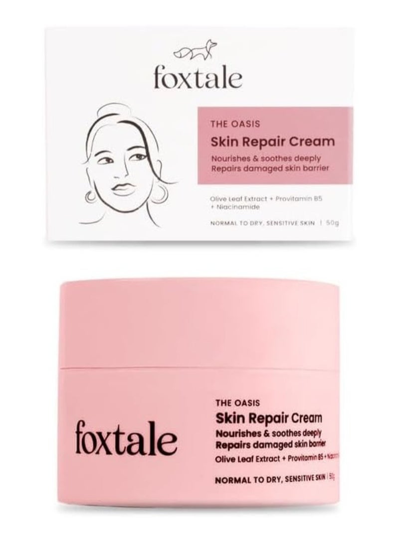 foxtale Skin Repair Cream with Olive Leaf Extract, Provitamin B5 and Niacinamide for Dry and Sensitive Skin Types, Men & Women, 50g - Image 1