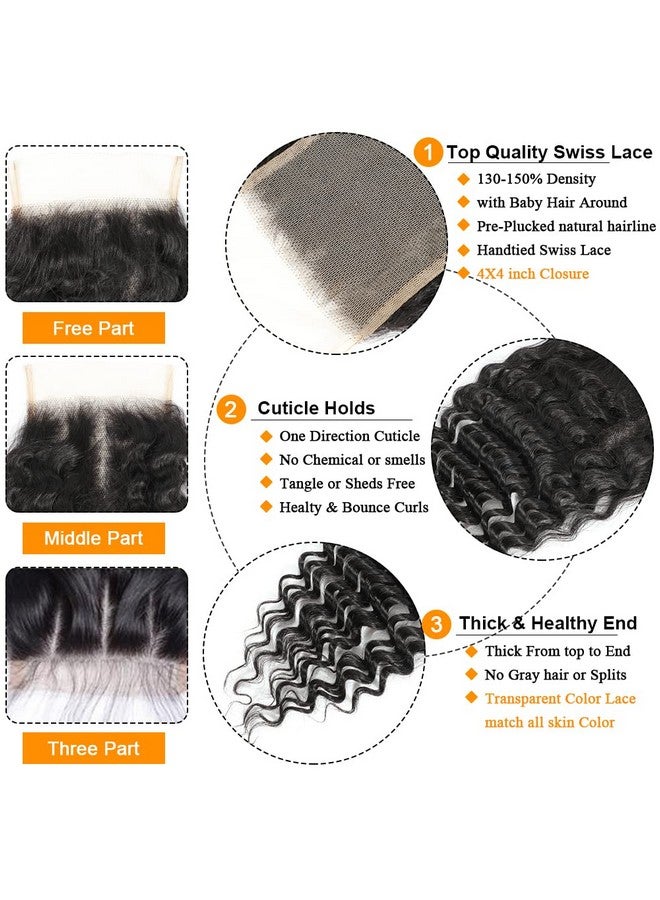 QTHAIR 12A Brazilian Virgin Hair Deep Wave Human Hair Bundles (10' 4X4 Closure) - Image 4