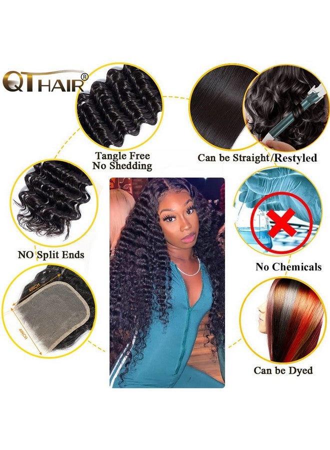 QTHAIR 12A Brazilian Virgin Hair Deep Wave Human Hair Bundles (10' 4X4 Closure) - Image 3