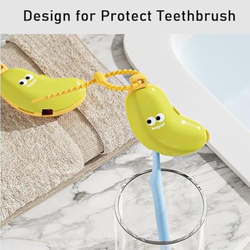 2 Pack Banana Toothbrush Cover, Portable Banana Toothbrush Holder for Travel, Camping, School Trips, Green and Yellow - Image 3