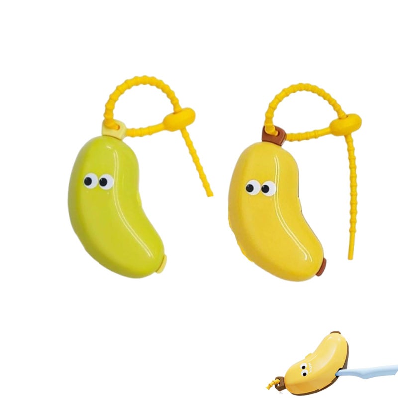 2 Pack Banana Toothbrush Cover, Portable Banana Toothbrush Holder for Travel, Camping, School Trips, Green and Yellow - Image 1
