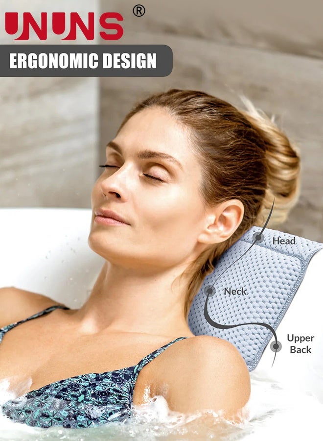 UNUNS Bathtub Pillow,Bath Pillow Non Slip Spa Bathtub Head & Neck Rest Support, Headrest with Soft 4D Mesh Fabric, Permeable Quick Drying Air Mesh Tub Pillow with 8 Suction Cups, Soft & Relaxing,Blue - Image 2