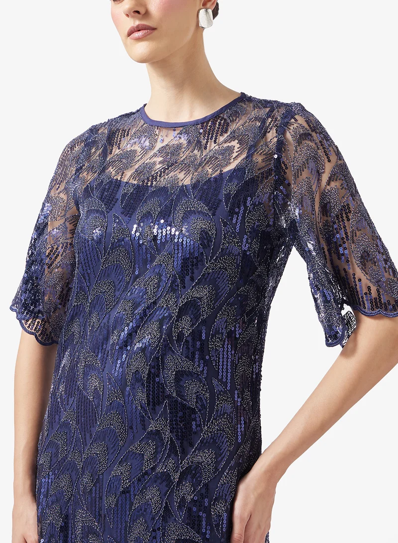 Yas  Mesh Detail Bell Sleeve Maxi Dress for Women | Best Price UAE