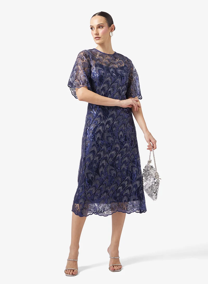 Yas  Mesh Detail Bell Sleeve Maxi Dress for Women | Best Price UAE