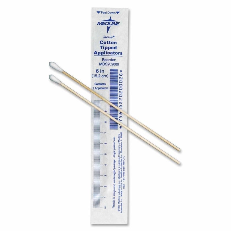 Medline MDS202000 Sterile Cotton-Tipped Applicators White Pack of 200 - Image 1