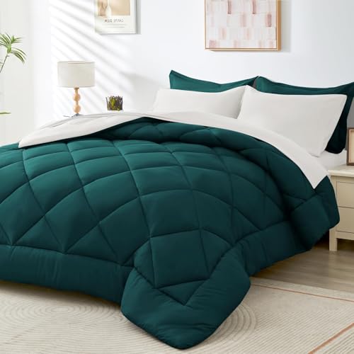 HEVUMYI Queen Comforter Set  7Piece All Season Bed in a Bag Queen Ultra Soft Bedding Set with Comforter Flat Sheet Fitted Sheet Pillowcases Pillow Shams Peacock Blue  Ivory