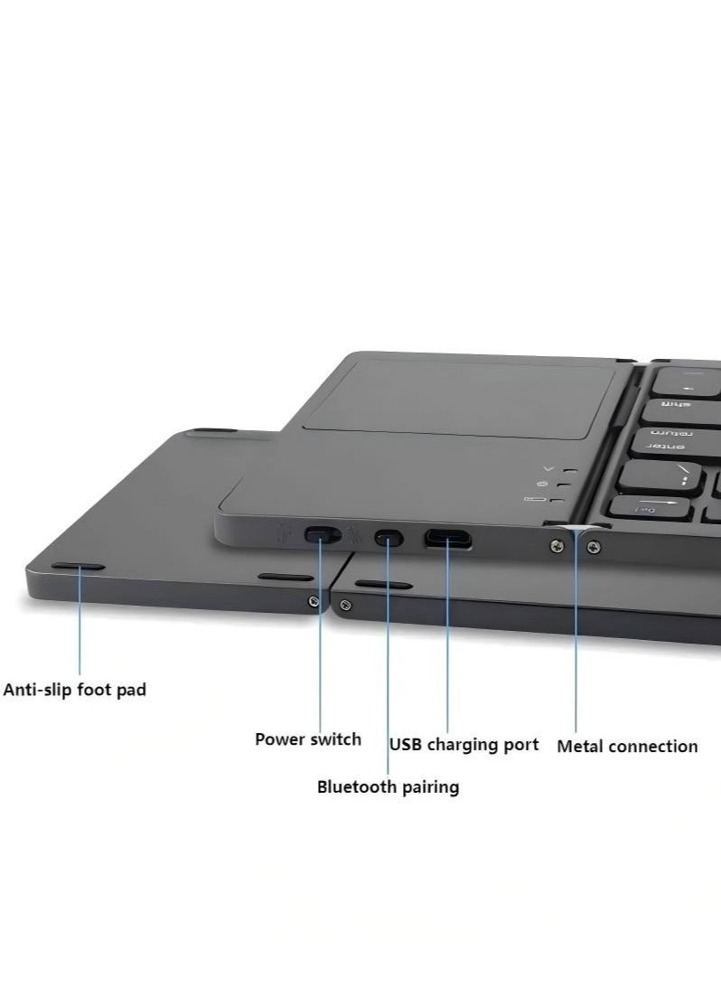 Beautiful Foldable Keyboard B033 Wireless Mini Triple Folding C-Port Bluetooth Keyboard with Touchpad Keyboard  - Image 4