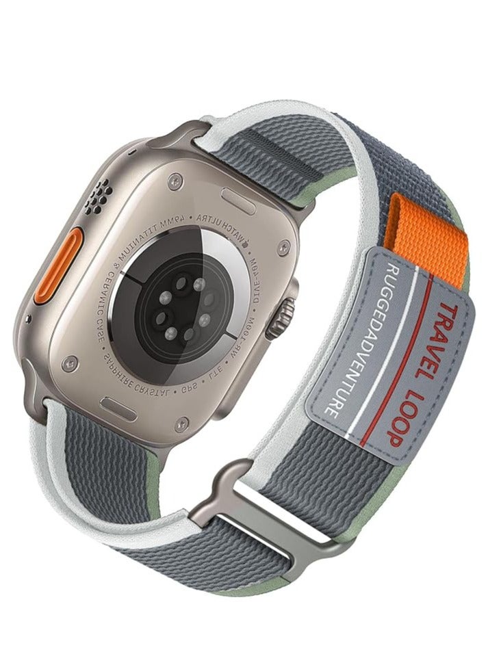 ووتش سوار حلقي نايلون بتصميم رياضي وملمس ناعم ومتين للرجال والنساء من دلع موبايلك، لساعة آبل ووتش الترا مقاس 49 و45 و44 و42 ملم، واي ووتش الترا 2 سلسلة 9، 8، 7، 6، 5، 4، ،3 2، 1، وSE رمادى