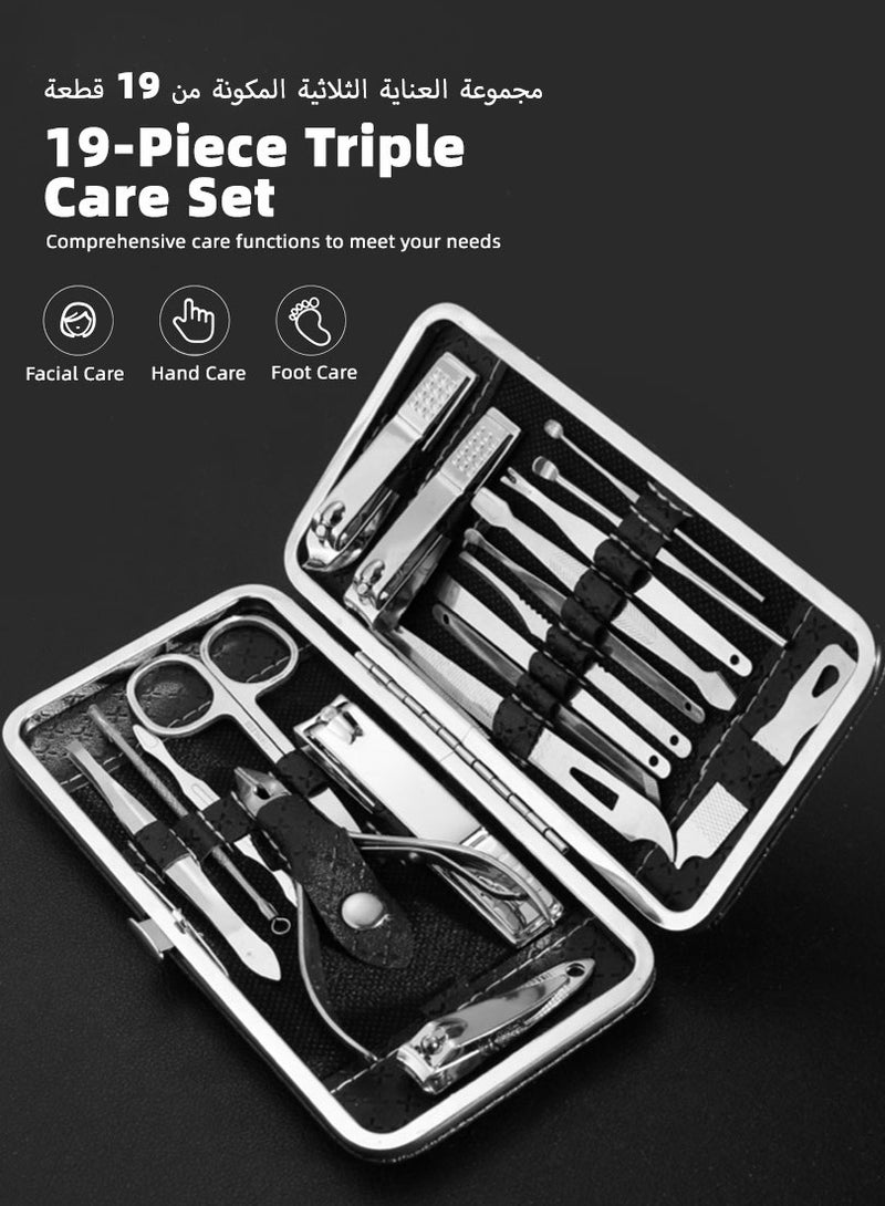 DPTER 19 in 1 Nail Clippers Manicure And Pedicure Set, 19 Pieces Stainless Steel Manicure Kit, Professional Grooming Kits, Nail Care Tools with Luxurious Travel Case, Travel Essentials Nail Kit, Includes Nail Clippers, Nail File, Pedicure Tools, Pedicure Kit, Facial Grooming Kit,Gifts for Men Woman, Black - Image 2