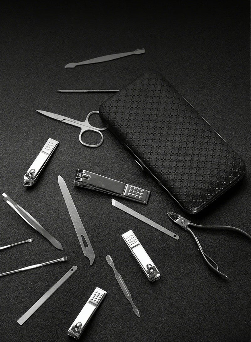 DPTER 19 in 1 Nail Clippers Manicure And Pedicure Set, 19 Pieces Stainless Steel Manicure Kit, Professional Grooming Kits, Nail Care Tools with Luxurious Travel Case, Travel Essentials Nail Kit, Includes Nail Clippers, Nail File, Pedicure Tools, Pedicure Kit, Facial Grooming Kit,Gifts for Men Woman, Black - Image 3