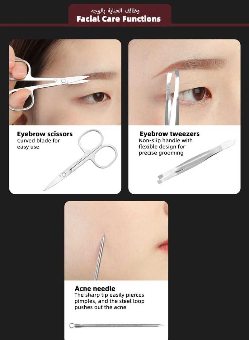 DPTER 19 in 1 Nail Clippers Manicure And Pedicure Set, 19 Pieces Stainless Steel Manicure Kit, Professional Grooming Kits, Nail Care Tools with Luxurious Travel Case, Travel Essentials Nail Kit, Includes Nail Clippers, Nail File, Pedicure Tools, Pedicure Kit, Facial Grooming Kit,Gifts for Men Woman, Black - Image 4