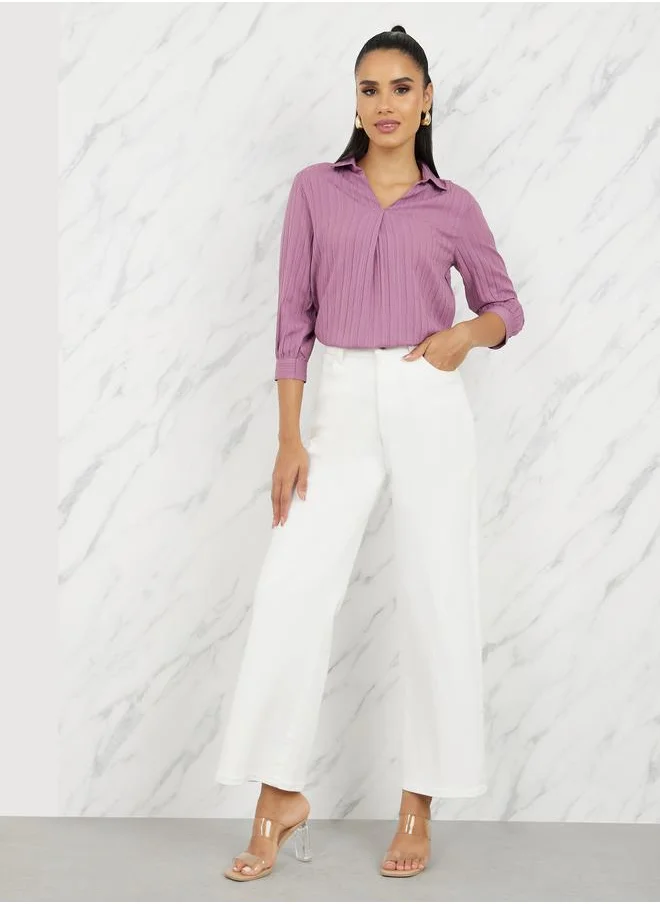 ستايلي Striped Texture Regular Fit Longline Shirt