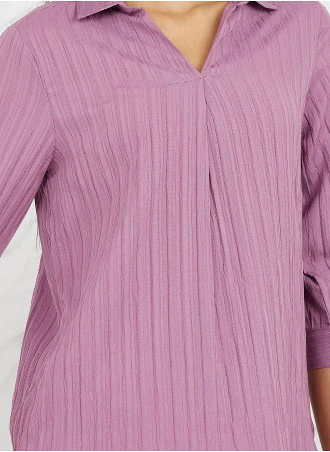 ستايلي Striped Texture Regular Fit Longline Shirt