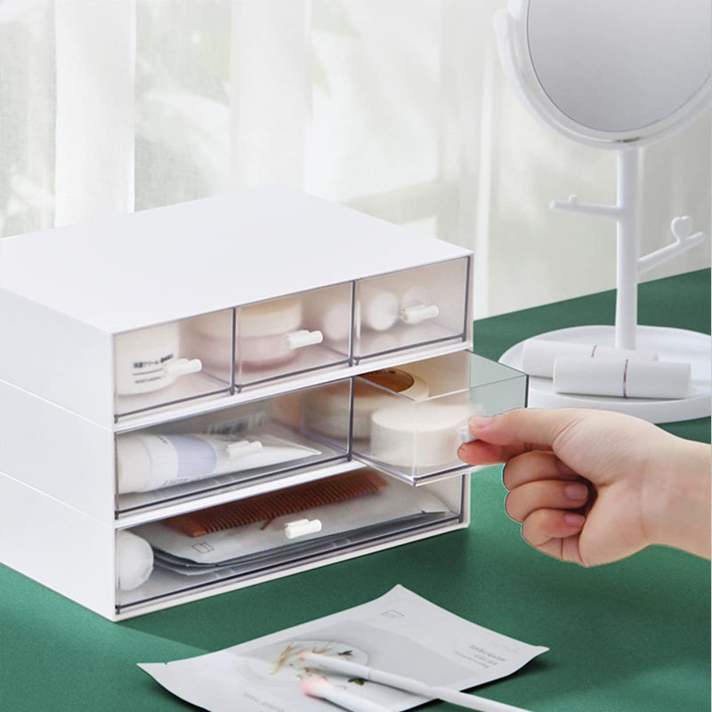 kulusion Desk Organizer-3 Tier Stackable Storage Drawers with 6 Compartments White Compact Desk Storage Drawers Great for Makeup Storage Bathroom Organization Accessories Etc (White) - Image 5
