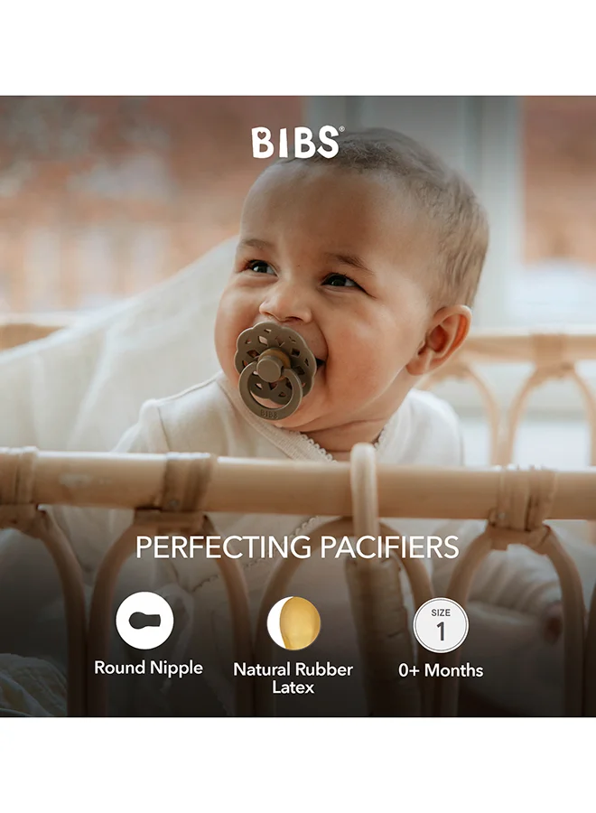 بيبس Baby Pacifier Boheme, Made with Natural Rubber Latex, Round Nipple, Mouth Skin Sensitive, Soft, Flexible, For Babies Aged Upto 6 Months, BPA-free, Woodchuck/ Blush Colour, Pack of 2, Size 1