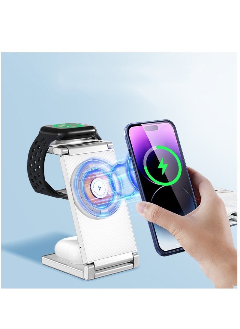 Generic - Foldable Wireless Charging Station for Apple Products/Watch/AirPods/iPhone, 4-in-1 Wireless Charging Station for Multiple Apple Products, Stylish Desk Charger Stand (Black) - Image 1