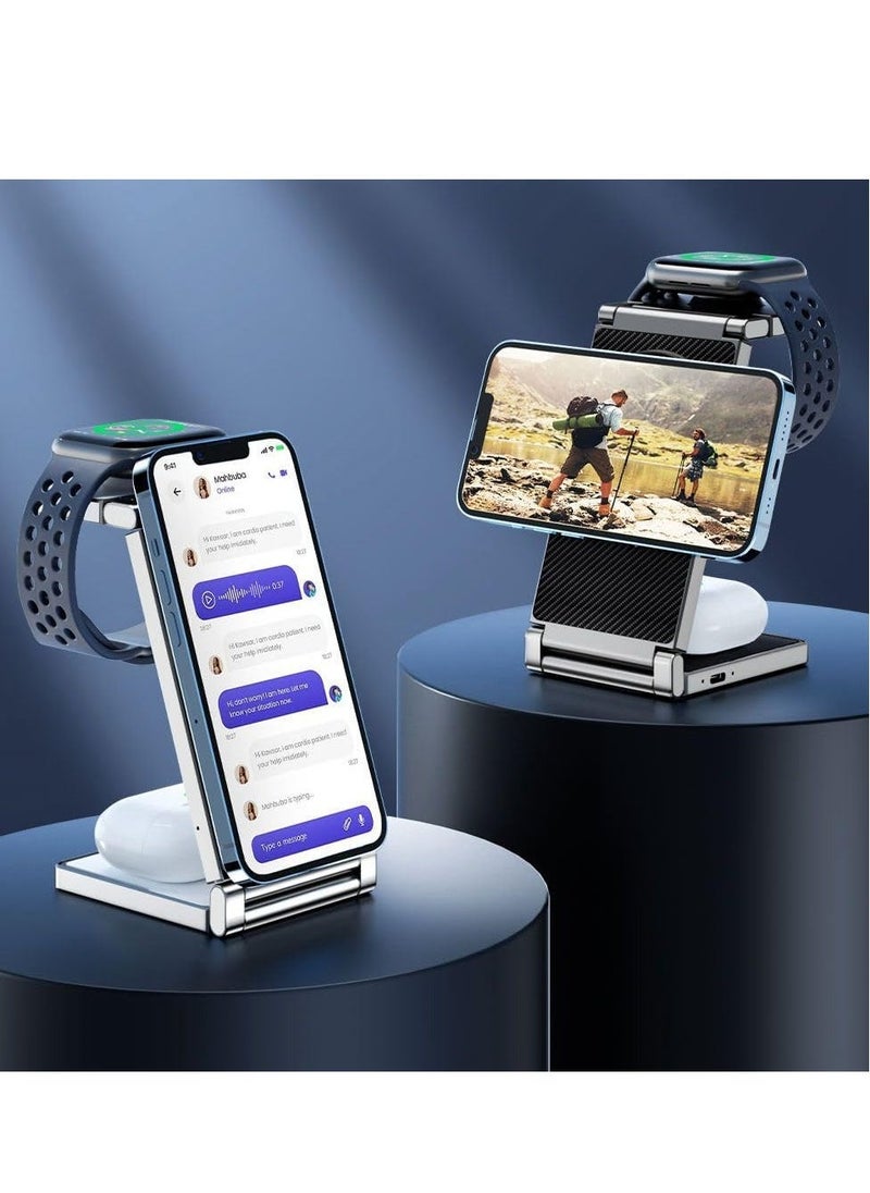 Generic - Foldable Wireless Charging Station for Apple Products/Watch/AirPods/iPhone, 4-in-1 Wireless Charging Station for Multiple Apple Products, Stylish Desk Charger Stand (Black) - Image 1