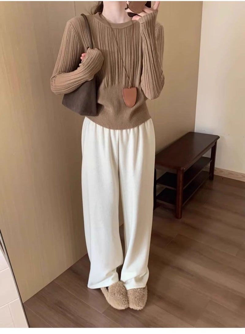 NIBEMINENT Autumn  Waist Cinched Sweater Pullover Women Korean High Stretch Knitted Sweaters Woman Casual Ribbed O-Neck Jumpers - Image 3