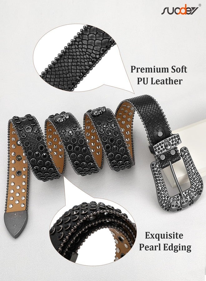 سوزدي حزام SUOSDEY مرصع بأحجار الراين على شكل جمجمة، حزام أنيق للرجال والنساء، حزام جلدي مرصع بتصميم بانك عصري، مناسب للجينز والسراويل والسترات - Image 2