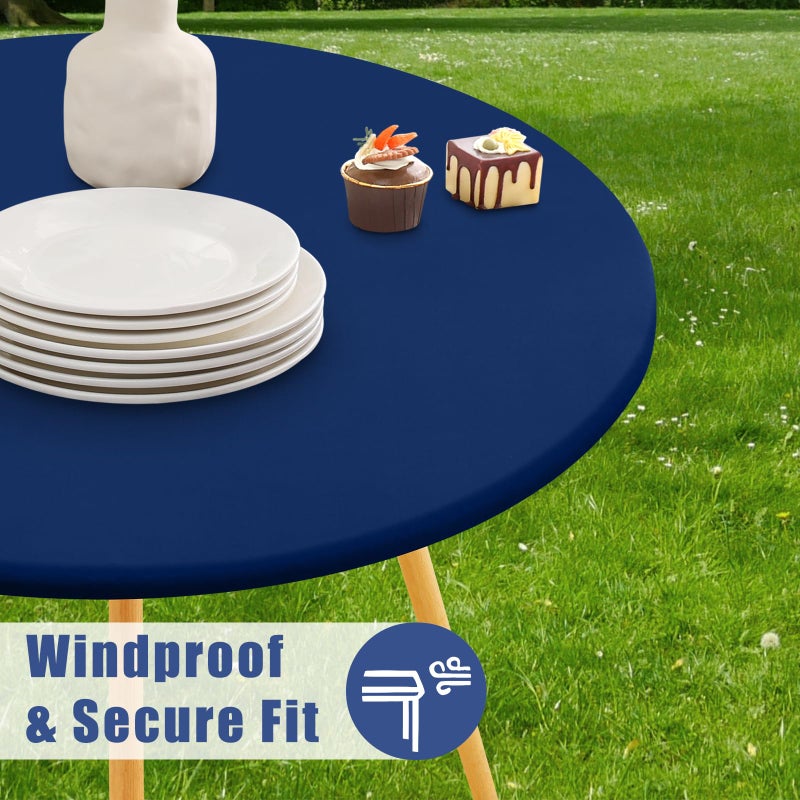 Moosfor Round Spandex Tablecloth, Elastic Fitted Waterproof Tablecloths for 45"-56" Tables, Stretch Washable Picnic Table Cover for Camping, Dining, Indoor and Outdoor, Navy - Image 3
