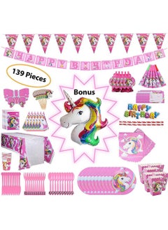 Chabeia 139PCS Unicorn Birthday Decorations and Tableware Kit – Complete Unicorn Party Supplies Set for Girls, Amazing Party Decorations for a Unique Birthday Celebration  - Image 1