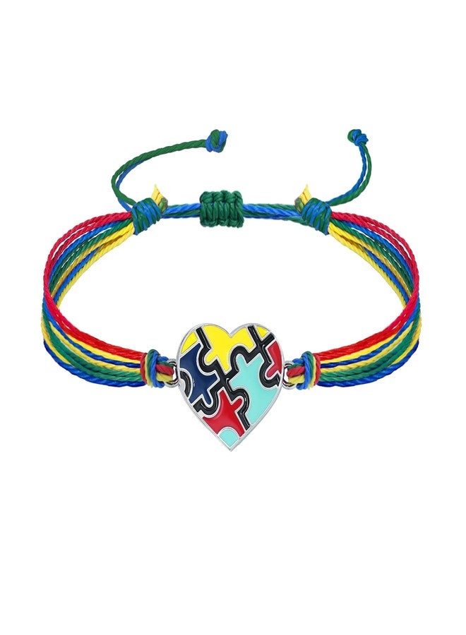 yfstyle Autism Awareness Bracelets Handmade Adjustable String Autism Heart Puzzle Bracelet Autismo Month Accessories Gifts Heart - Image 1