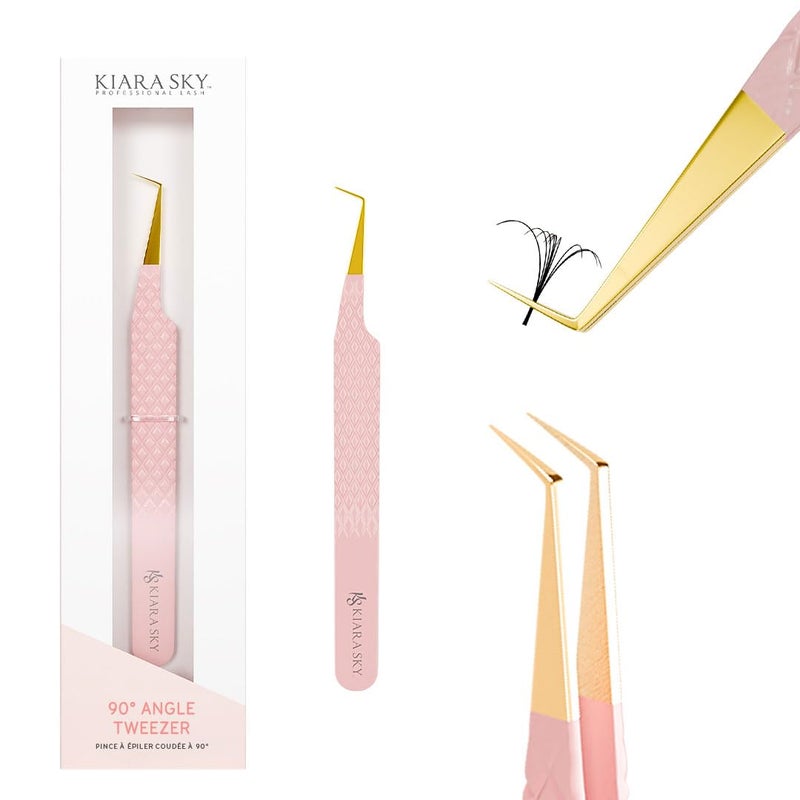 KIARA SKY LASH Tweezer for Eyelash Extensions Precision Fiber Tip Grip Volume Mega Volume and Lash Removal Fills Comfortable Ergonomic Design Pink and Gold 90 ANGLE TWEEZER - Image 2
