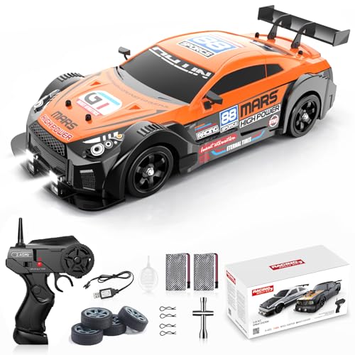 Desdoni سيارة ديسدوني للتحكم عن بعد RC Drift Car مقياس 116 4WD مع أضواء LED 24GHz سرعة 18 كم/ساعة قابلة للشحن لعبة سباق عالية السرعة للبالغين والأولاد والبنات والأطفال هدية مع بطاريتين إضافيتين وإطارات إضافية - Image 1