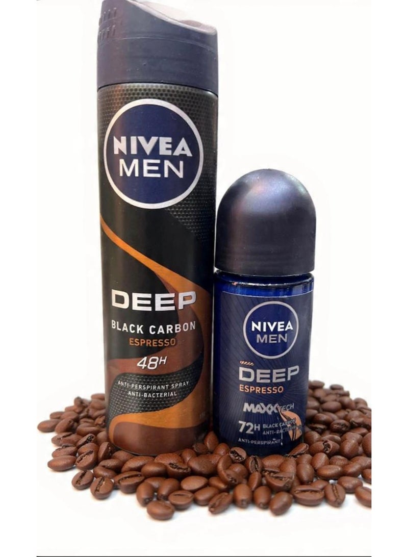 NIVEA MEN DEEP BLACK CARBON ESPRESSO SPRAY  150 ML + DEEP ESPRESSO ROLL-ON -50 ML -SET - Image 1