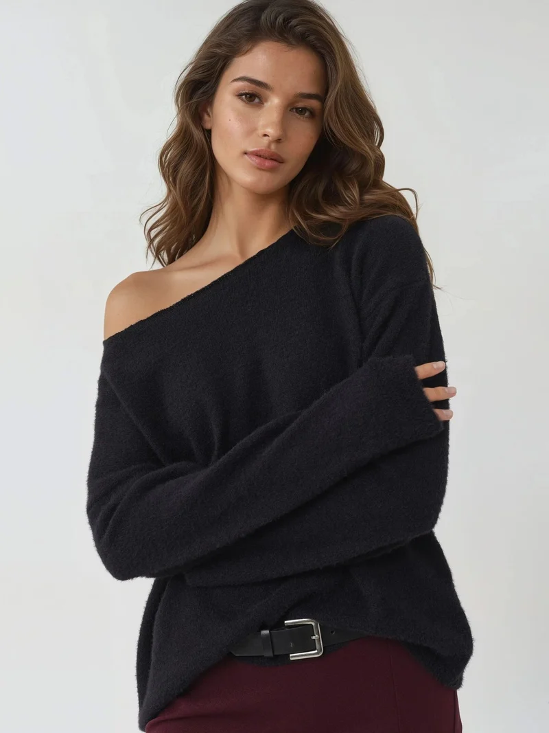 HICCUP Soft Textured Boat Neck Knit Sweater