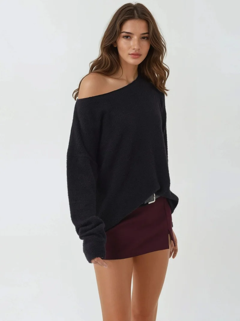 HICCUP Soft Textured Boat Neck Knit Sweater