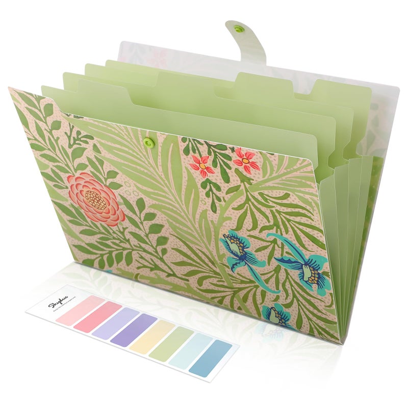 SKYDUE Expanding File Folder with 5 Pockets Accordion File Organizer Portable Receipt Paper Documents Organizer Letter Size Filing Folder School Office Supplies Green - Image 2