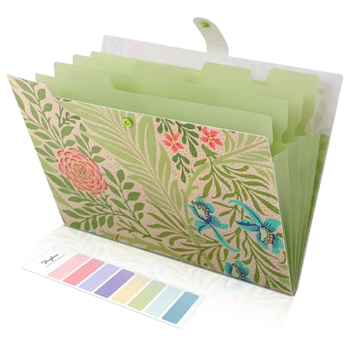 SKYDUE Expanding File Folder with 5 Pockets Accordion File Organizer Portable Receipt Paper Documents Organizer Letter Size Filing Folder School Office Supplies Green - Image 1