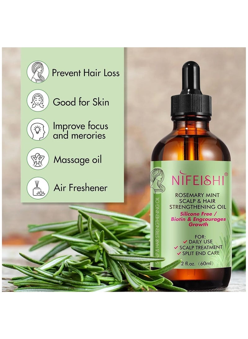 NIFEISHI 60ml Rosemary Mint Scalp and Hair Strengthening Oil with Pure Organic Essential Oils Nourishing Treatment for Split Ends Dry Scalp & Hair Growth Safe for All Hair Types  - Image 5