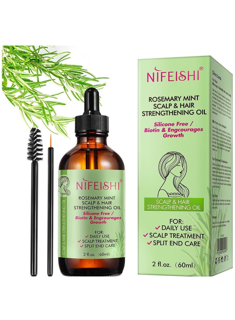 NIFEISHI 60ml Rosemary Mint Scalp and Hair Strengthening Oil with Pure Organic Essential Oils Nourishing Treatment for Split Ends Dry Scalp & Hair Growth Safe for All Hair Types  - Image 1