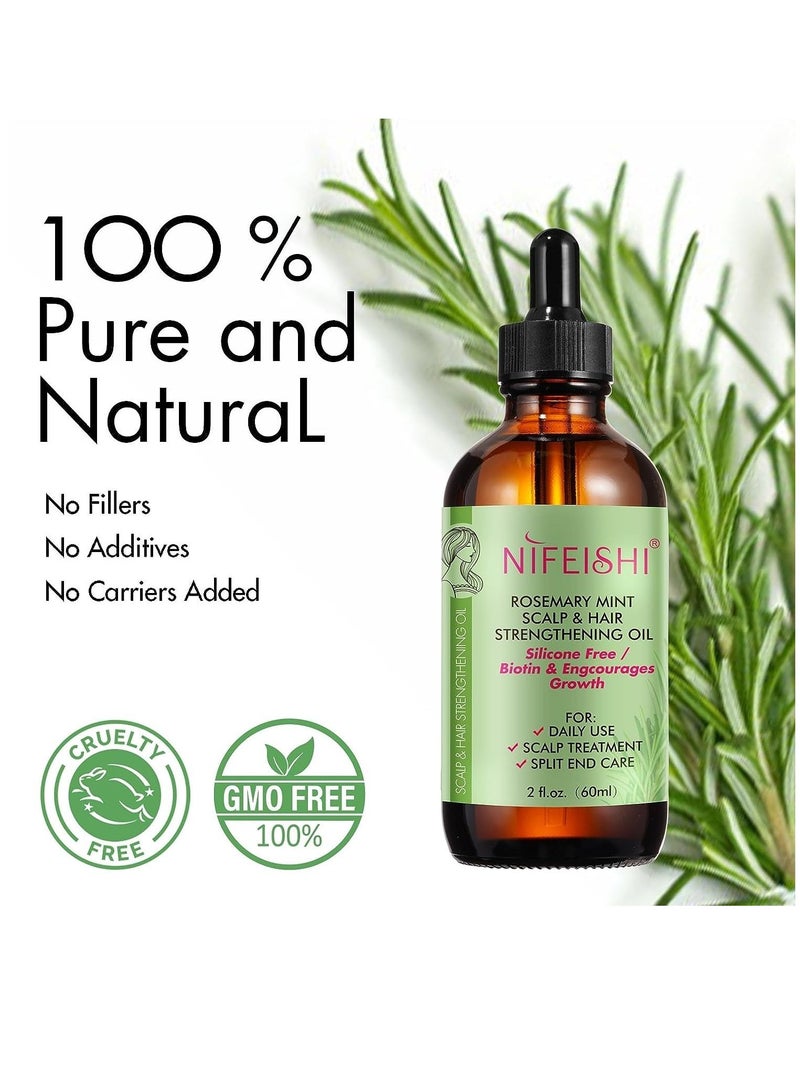 NIFEISHI 60ml Rosemary Mint Scalp and Hair Strengthening Oil with Pure Organic Essential Oils Nourishing Treatment for Split Ends Dry Scalp & Hair Growth Safe for All Hair Types  - Image 2