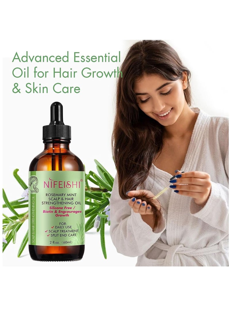 NIFEISHI 60ml Rosemary Mint Scalp and Hair Strengthening Oil with Pure Organic Essential Oils Nourishing Treatment for Split Ends Dry Scalp & Hair Growth Safe for All Hair Types  - Image 3