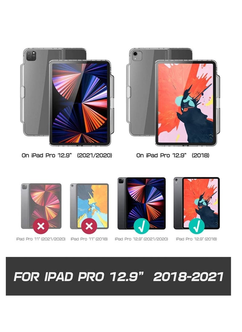 Halo Series Case for New iPad Pro 12.9 Inch (2021/2020/2018 Release), [ONLY for Use with Smart Keyboard Folio & Official Smart Folio] Clear Protective Case with Pencil Holder (Black)