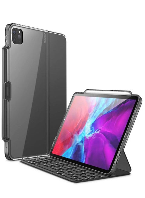 Halo Series Case for New iPad Pro 12.9 Inch (2021/2020/2018 Release), [ONLY for Use with Smart Keyboard Folio & Official Smart Folio] Clear Protective Case with Pencil Holder (Black)
