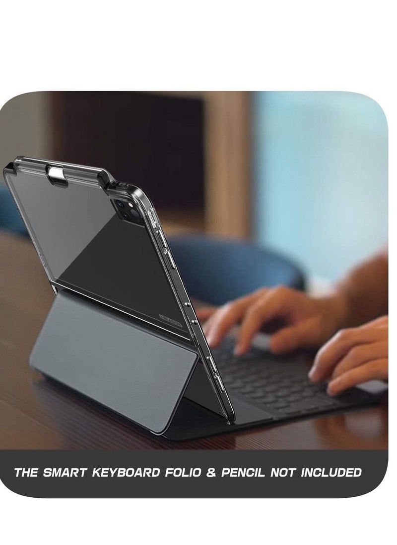 Halo Series Case for New iPad Pro 12.9 Inch (2021/2020/2018 Release), [ONLY for Use with Smart Keyboard Folio & Official Smart Folio] Clear Protective Case with Pencil Holder (Black)