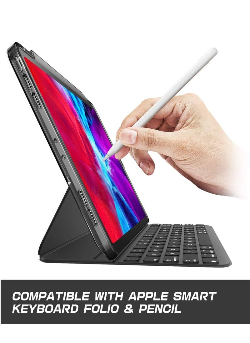 Halo Series Case for New iPad Pro 12.9 Inch (2021/2020/2018 Release), [ONLY for Use with Smart Keyboard Folio & Official Smart Folio] Clear Protective Case with Pencil Holder (Black)
