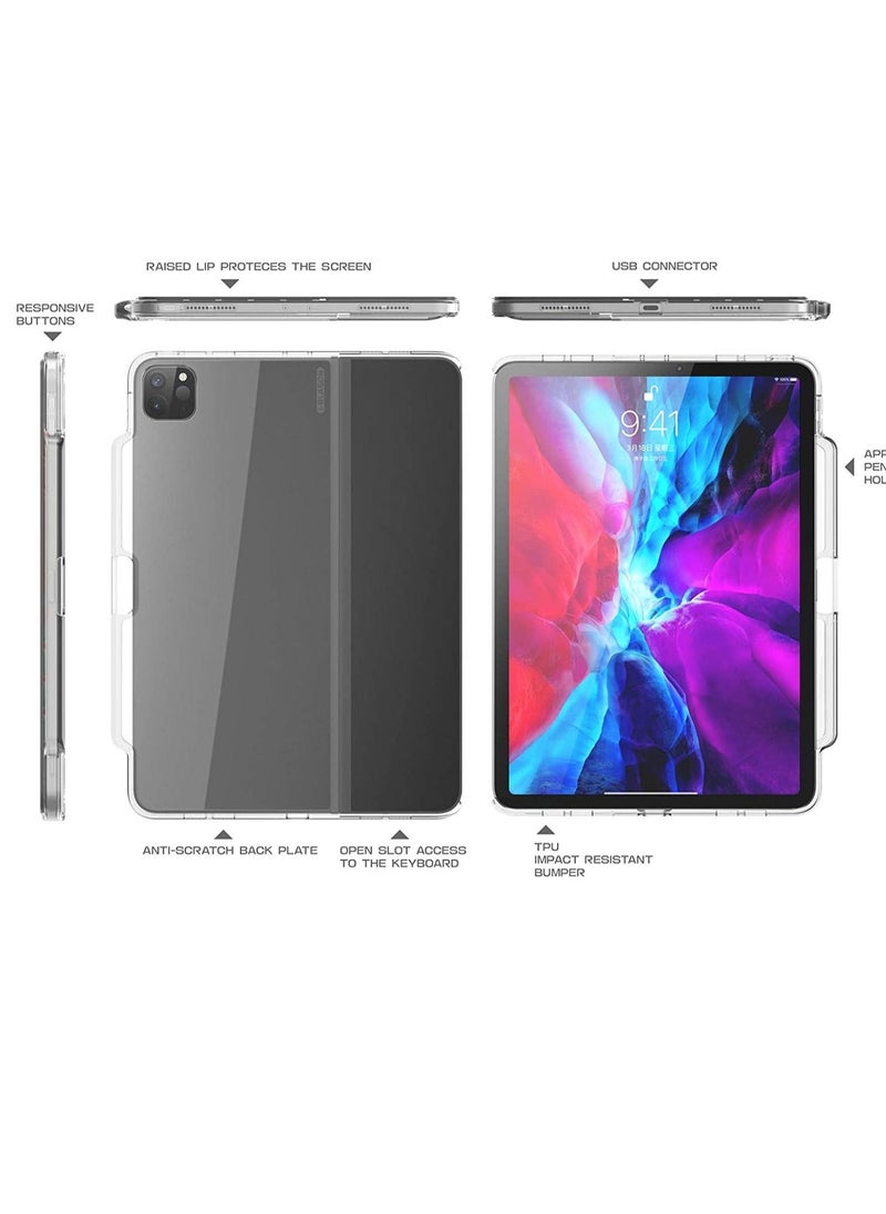 Halo Series Case for New iPad Pro 12.9 Inch (2021/2020/2018 Release), [ONLY for Use with Smart Keyboard Folio & Official Smart Folio] Clear Protective Case with Pencil Holder (Black)