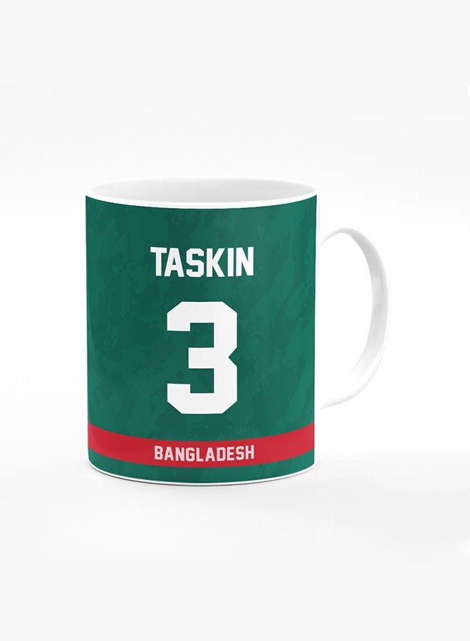 Stylizedd Designer Printed Coffee Mug with Heavy Duty Handle 11oz Ceramic Personalised Gift Mugs Cup [Microwave Safe & Dishwasher Proof ] - Cricket Player - Taskin Ahmed, Jersey Number - 3 - Image 1
