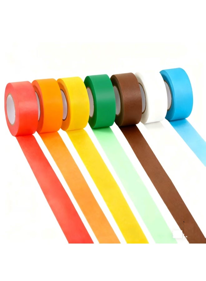 شريط لاصق ملون، 7 لفات، شريط ملون قابل للكتابة، سهل التمزيق، مجموعة شريط لاصق للحرف اليدوية، وضع العلامات، التصنيف الزخرفي، DIY - Image 1