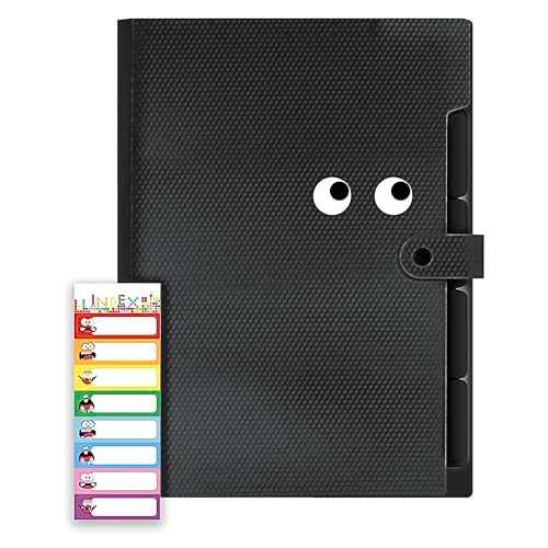 NISUN 5 Pocket Expanding File Folder with Fun Sticky Labels, Letter Size Accordion File Organizer, Portable Folders for Documents, Aesthetic Paper Organizer for School & Office (Black) - Image 1