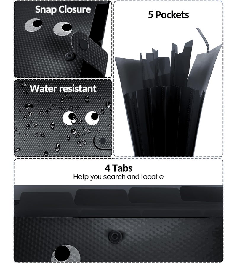 NISUN 5 Pocket Expanding File Folder with Fun Sticky Labels, Letter Size Accordion File Organizer, Portable Folders for Documents, Aesthetic Paper Organizer for School & Office (Black) - Image 3